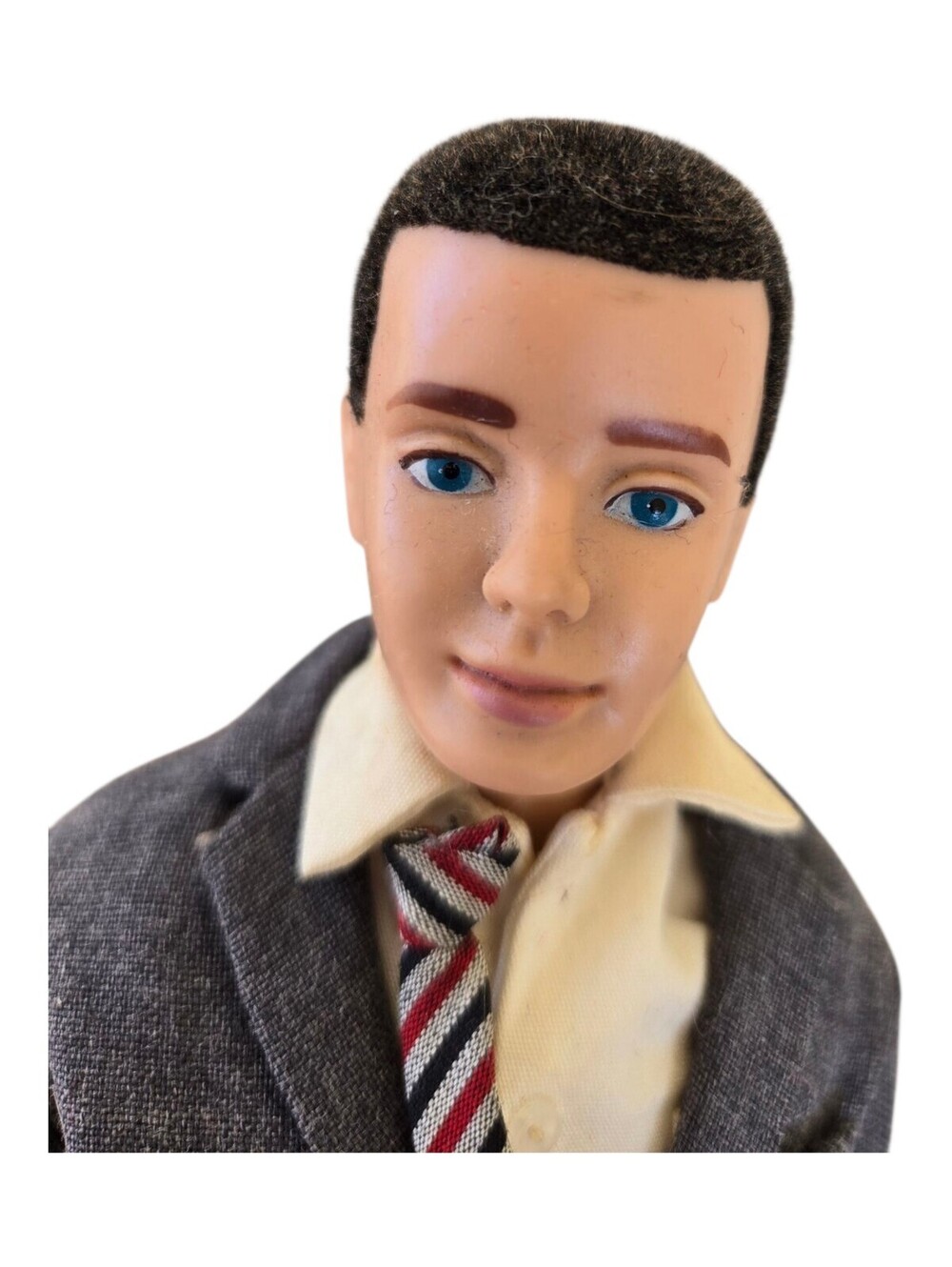 Vintage Flocked hair brunette #1 Ken doll in gray suit, Barbie Friend